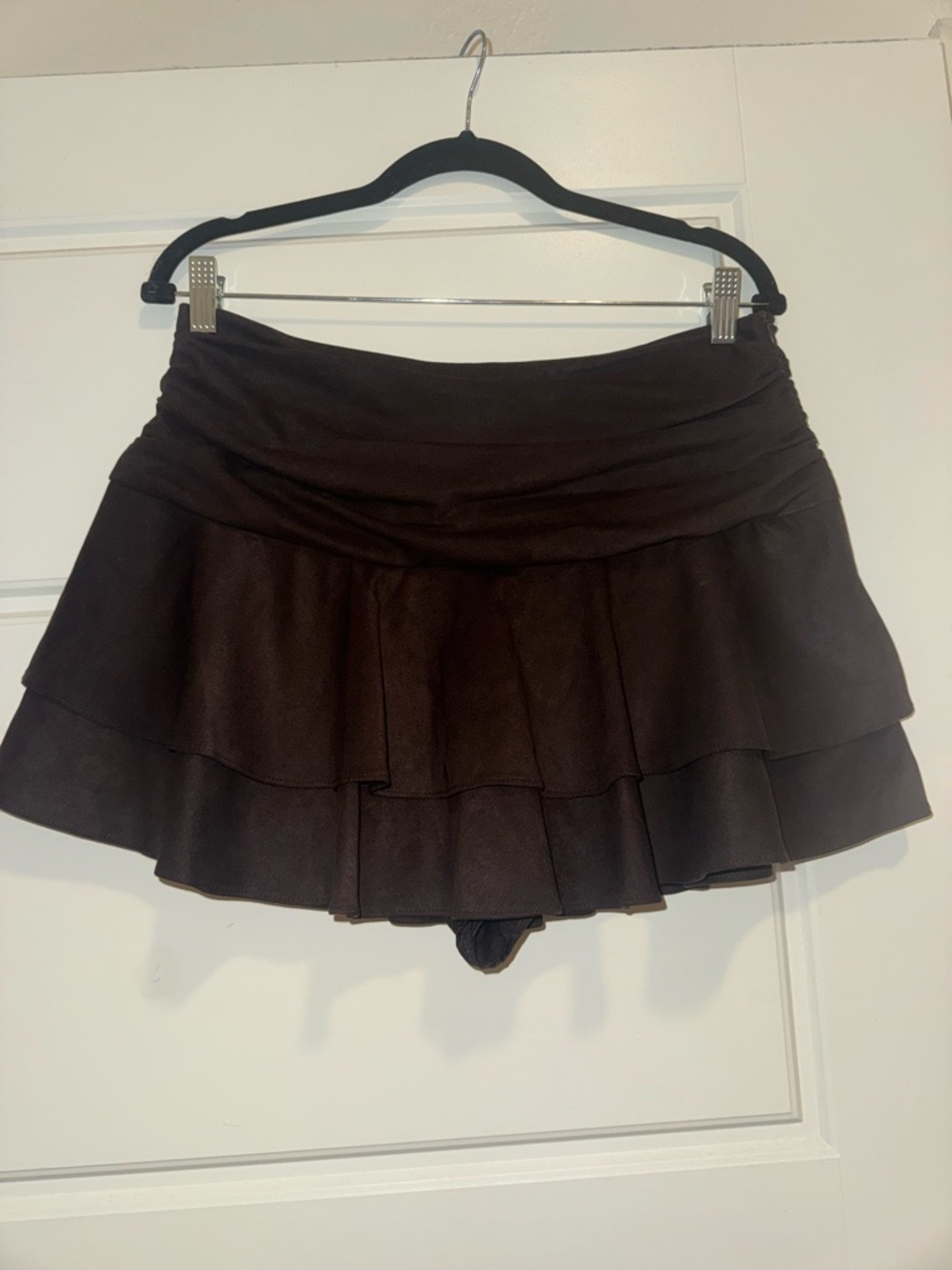 Zara brown suede Tiered Ruffle Mini Skirt